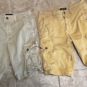 American Eagle Cargo Shorts -size 32 waist - 2 pair. Light Khaki and dark khaki